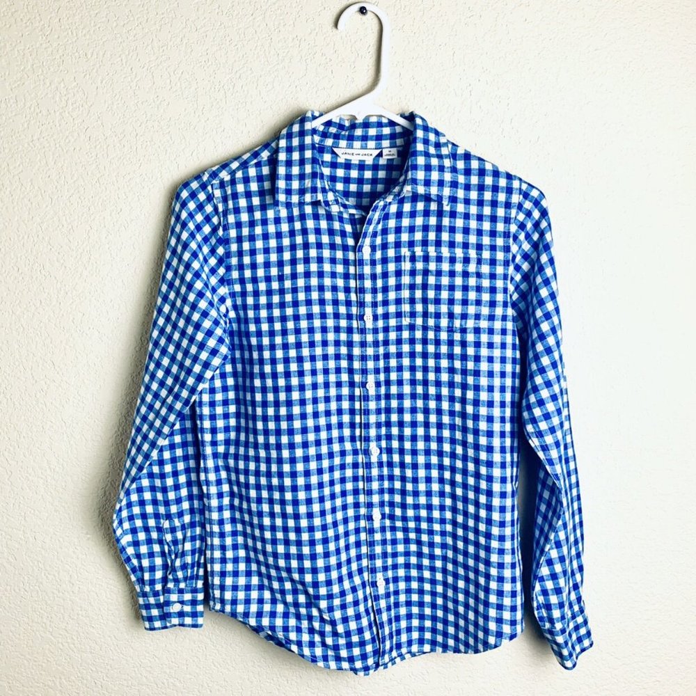 Janie And Jack Blue Gingham Linen Shirt Size 12